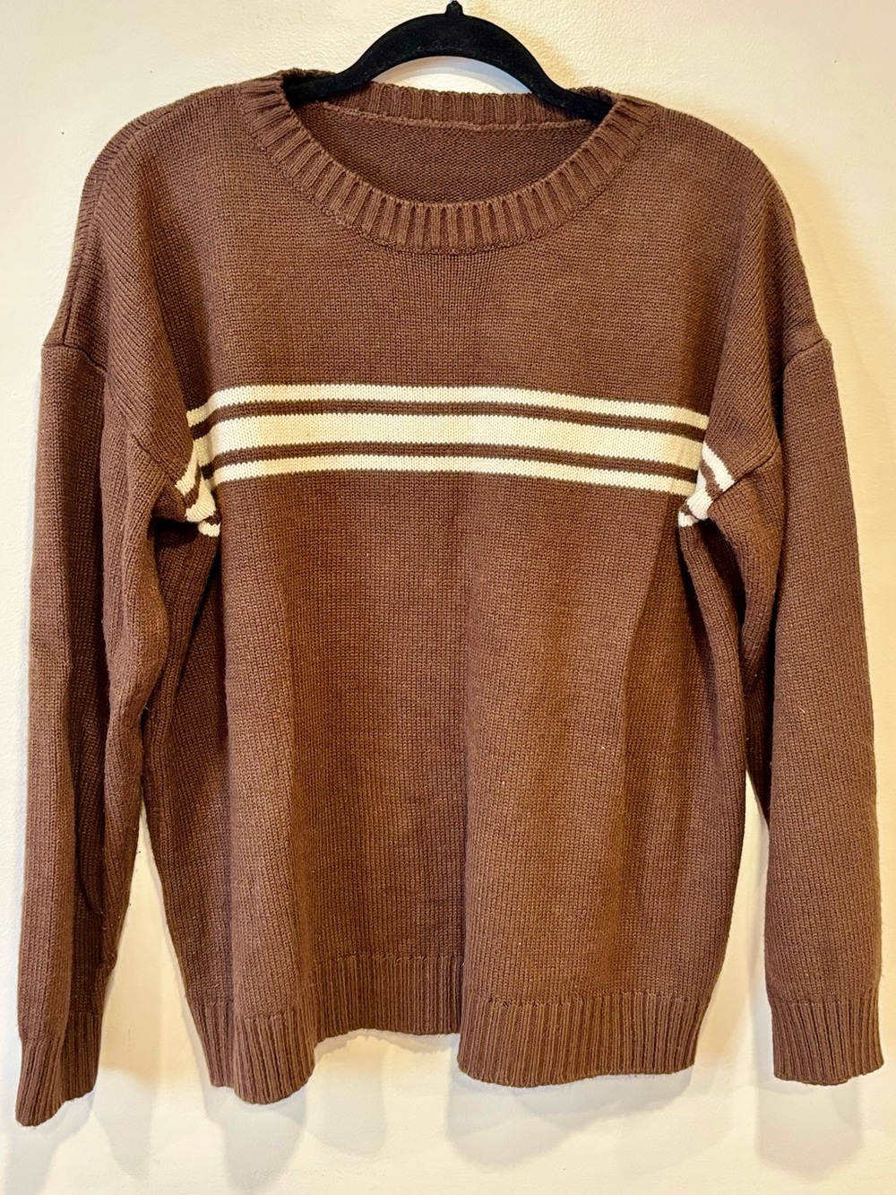 Vintage Style Brown Striped Crewneck Knit Sweater Women's Medium
